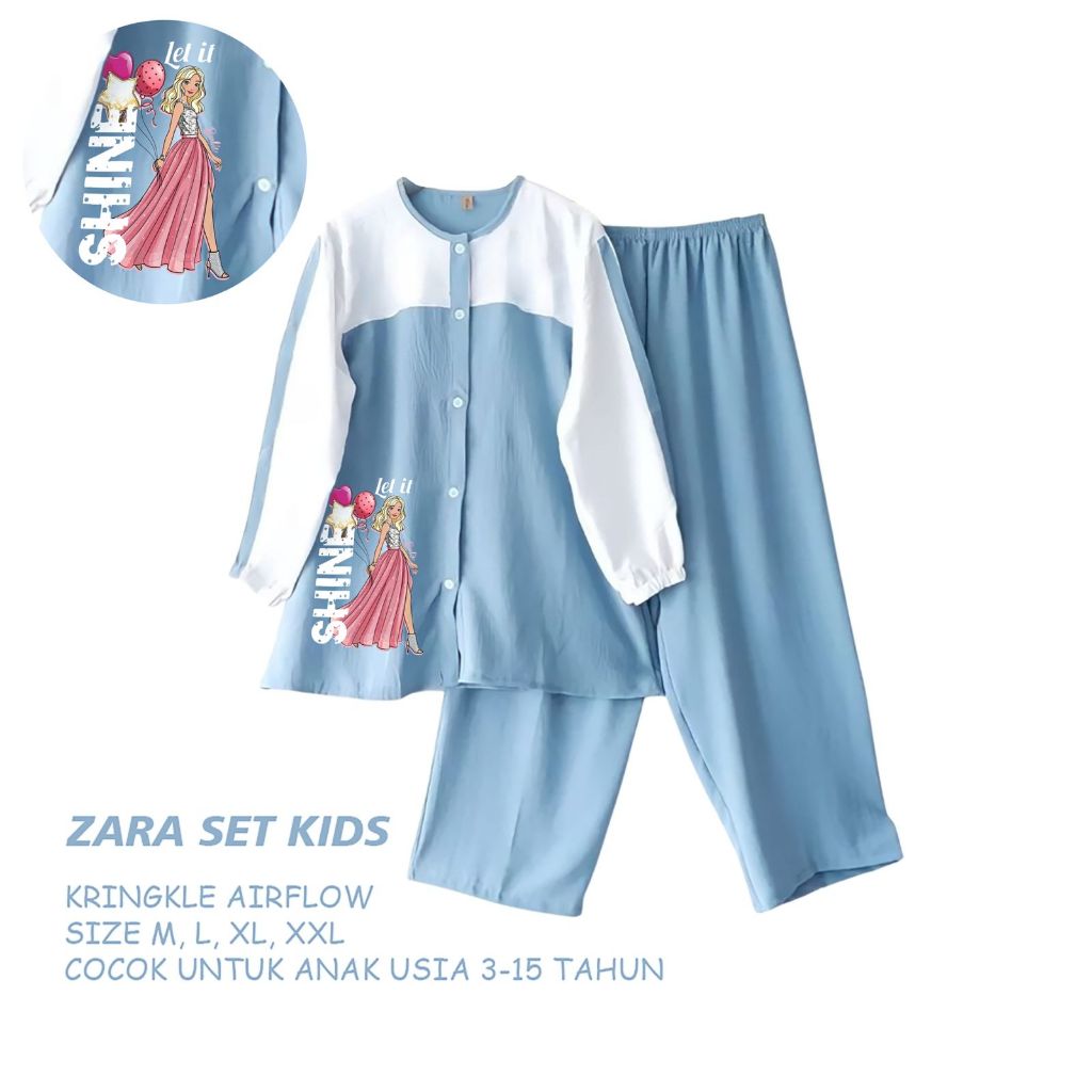 Baju Anak Perempuan Zara Berbie Set Kids – Setelan Baju Anak Perempuan Umur 3-13 Tahun | Lengan Panj