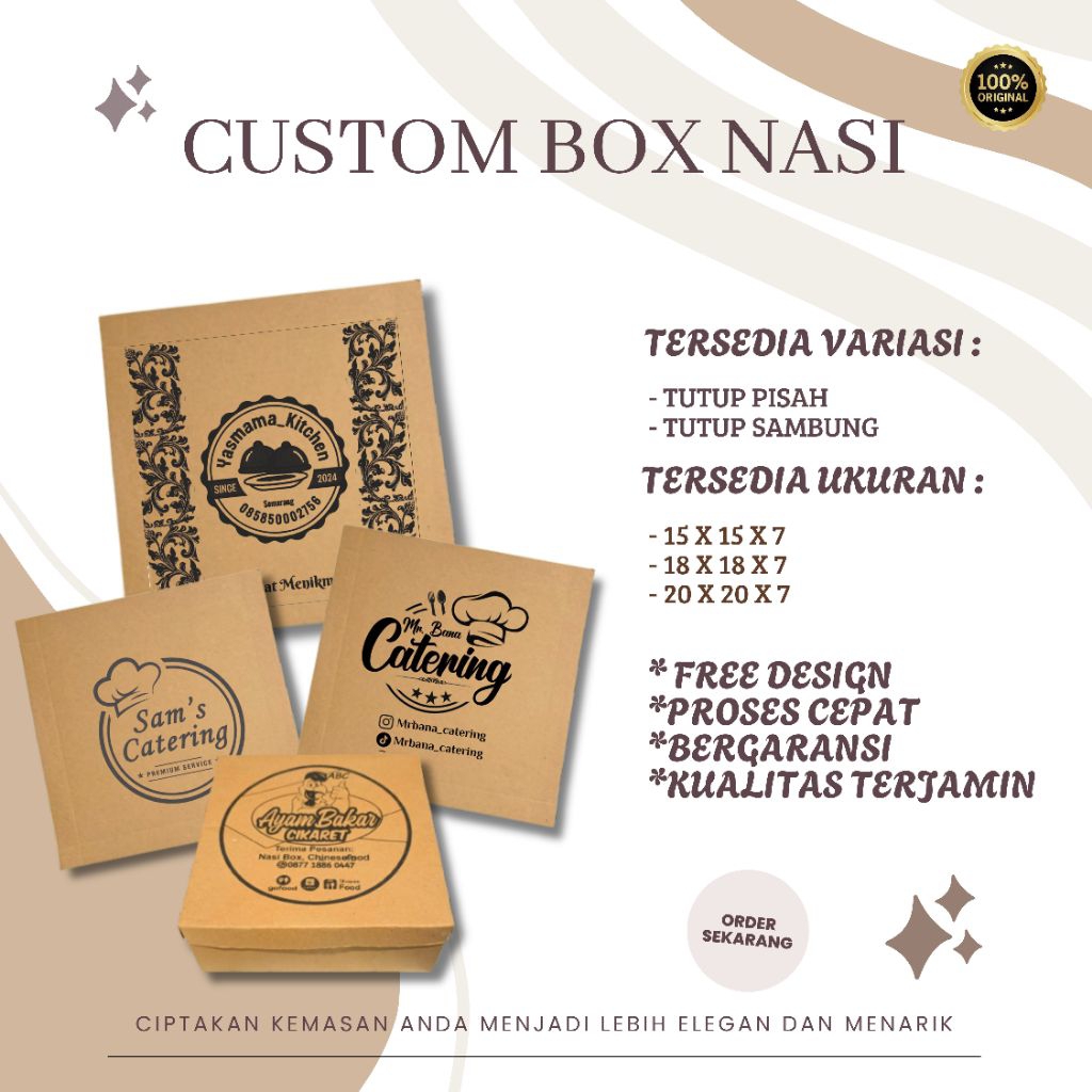 DUS NASI CUSTOM SABLON 20 X 20 X 7 KOTAK MAKAN CUSTOM BOX NASI CUSTOM SABLON