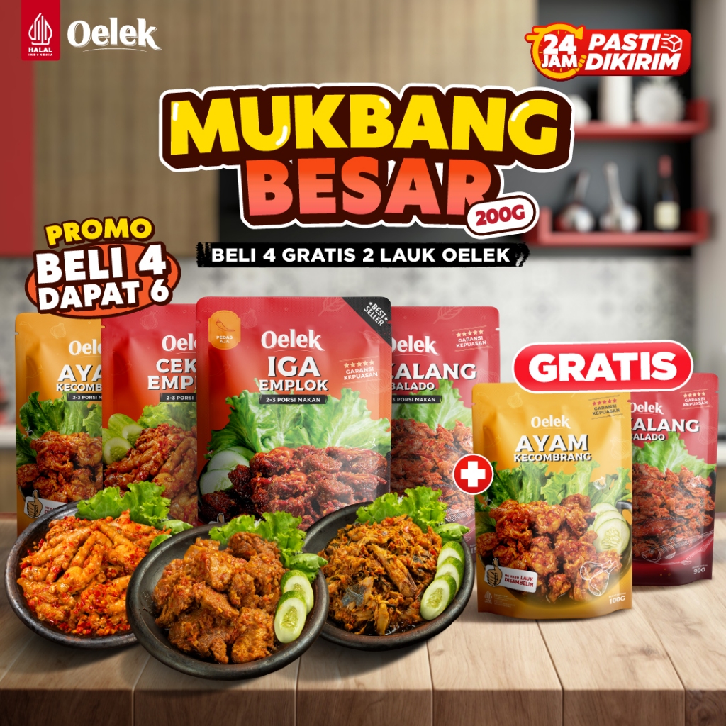 

Orenjuicis - Gratis 2 Lauk Oelek - Oelek Mukbang Besar 4 Lauk 200gr Bebas Pilih Gratis 2 Lauk Oelek