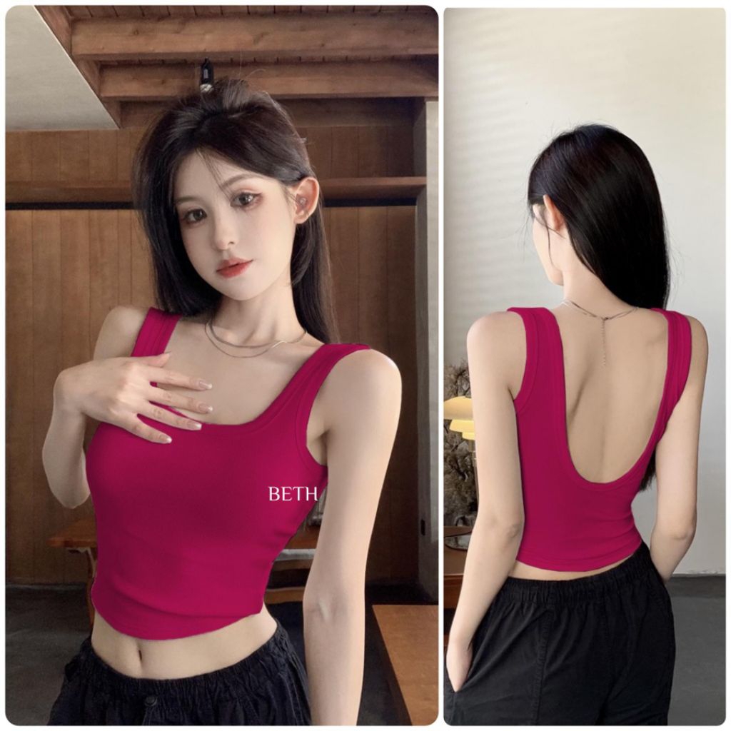Elizabethgrosir1 Tank Top Backless Cup Bra Premium Bahan kaos knit Ada cup bra 2896