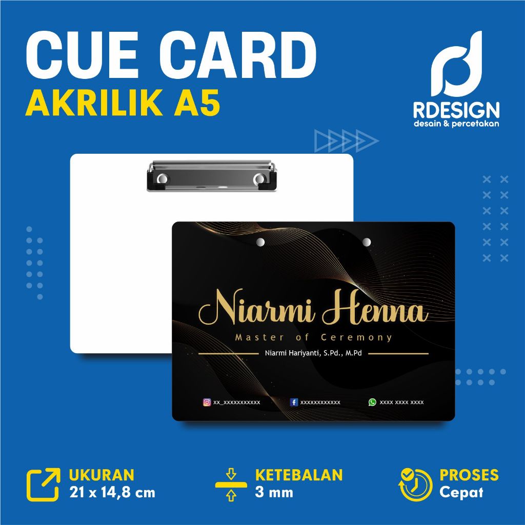 

UKURAN A5 CUE CARD / Q CARD MC, PEMBAWA ACARA BAHAN AKRILIK TEBAL 3MM