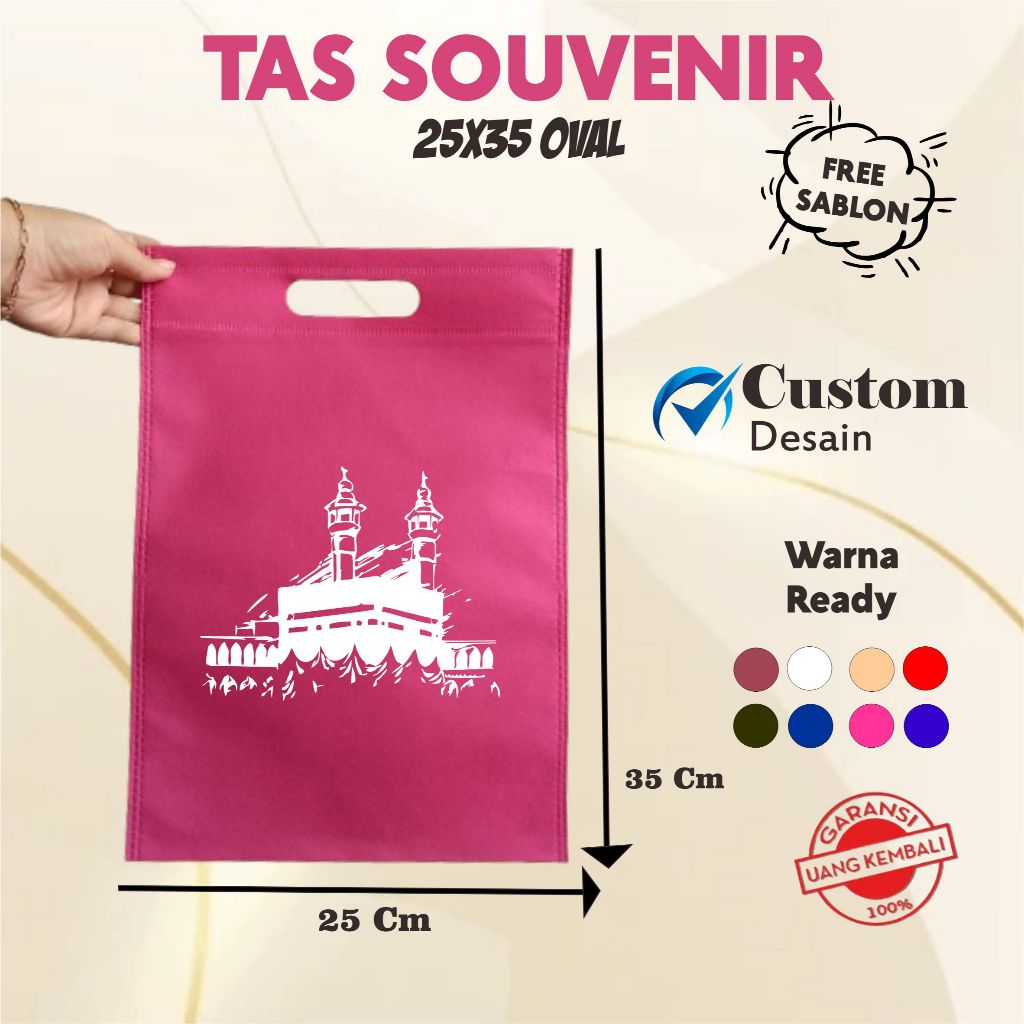 

RORO 7 | Tas Custom 25x35 Oval KUAT Spunbond Goodie Bag Sablon Wedding Khitan Promosi Umroh Ultah