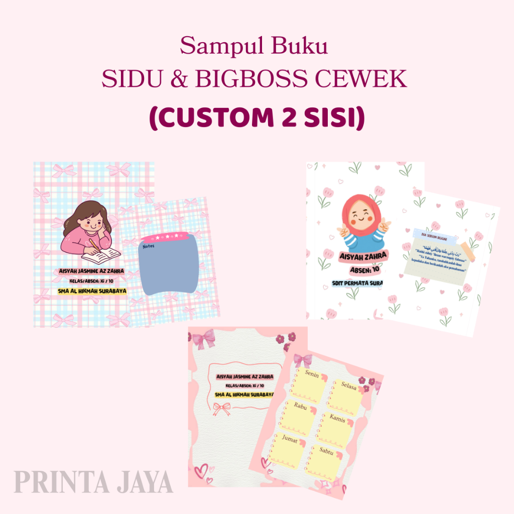 

Sampul Buku SIDU & BIGBOSS Custom Nama | Cover Buku Aesthetic + Jadwal & Catatan | 10 pcs + Bonus