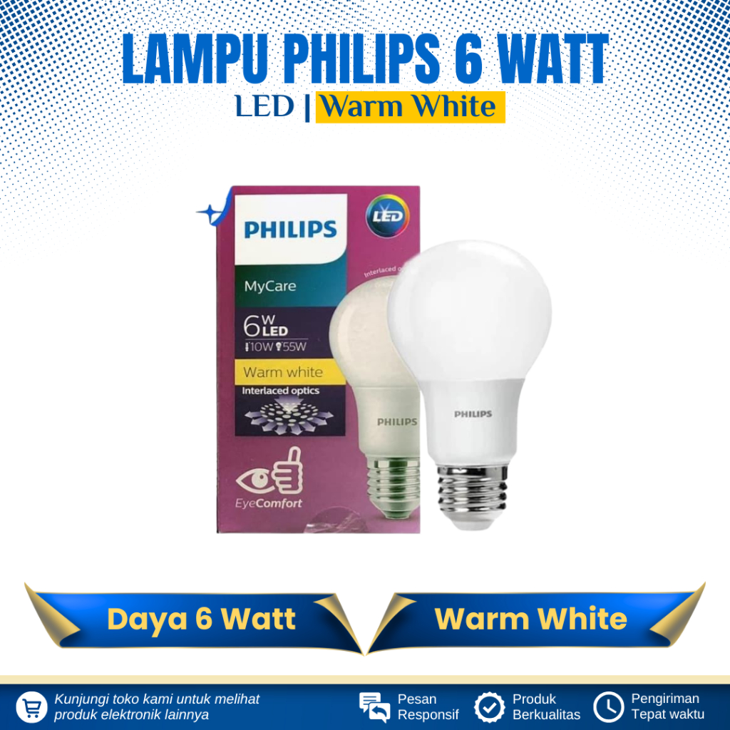 LAMPU BOHLAM LED PHILIPS 6 WATT CAHAYA KUNING LAMPU LED PHILIPS 6 WATT WARM WHITE