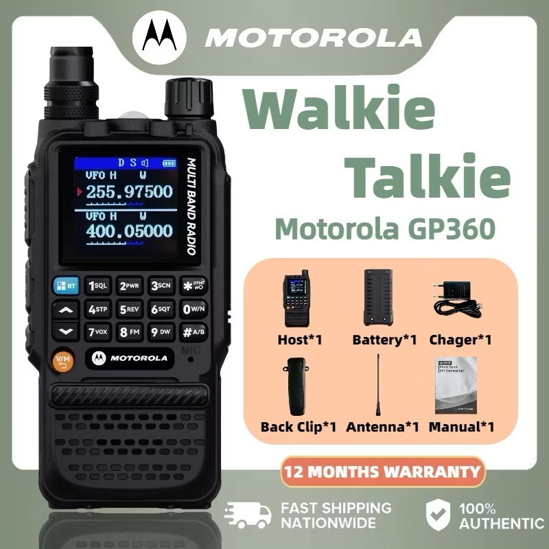 Mini HT Motorola GP360 Dual Band VHF/UHF Walkie-Talkie 10W High Power Two Way Radio Waterproof Porta