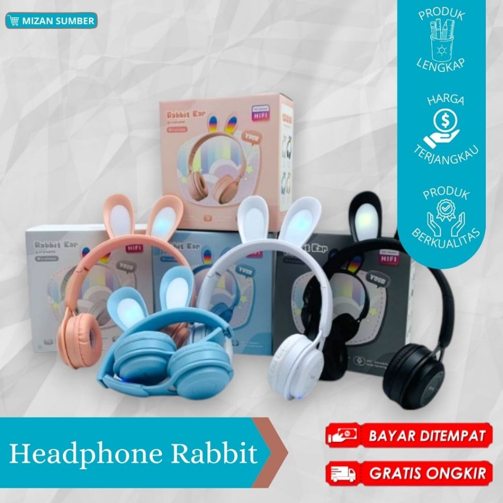 HEADPHONE RABBIT / HEADPHONE LUCU / HEADSET BLUETOOTH / RABBIT EAR LED / MURAH / CIREBON / COD / FRE