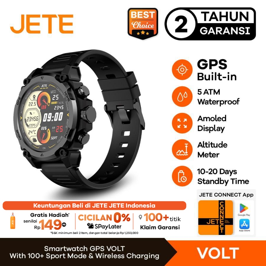JETE Smartwatch VOLT 1.43 Inch AMOLED Display Jam Tangan Running Waterproof With GPS Watch Olahraga 