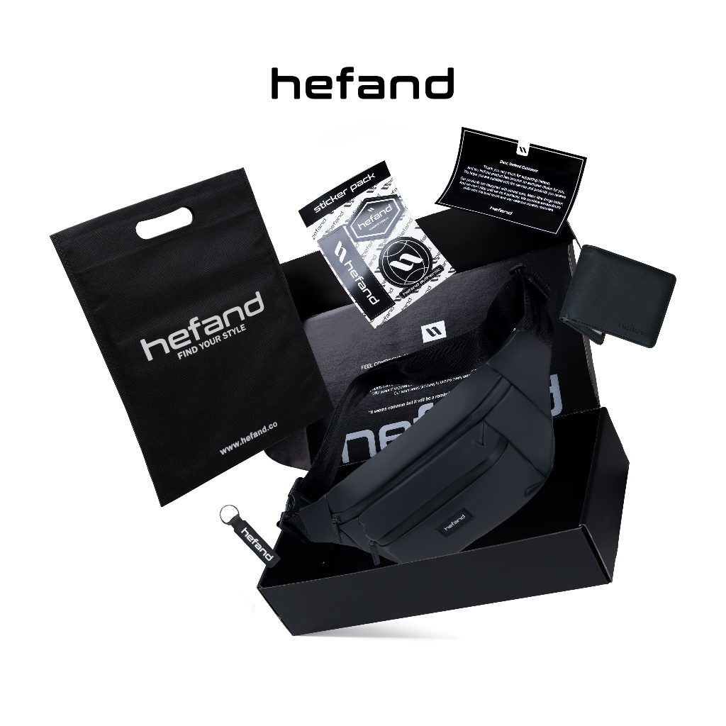 Hefand - Bundling Waistbag Austin + Dompet Arlo Kado Tas Pria Selempang Waterproof Clutch Bag