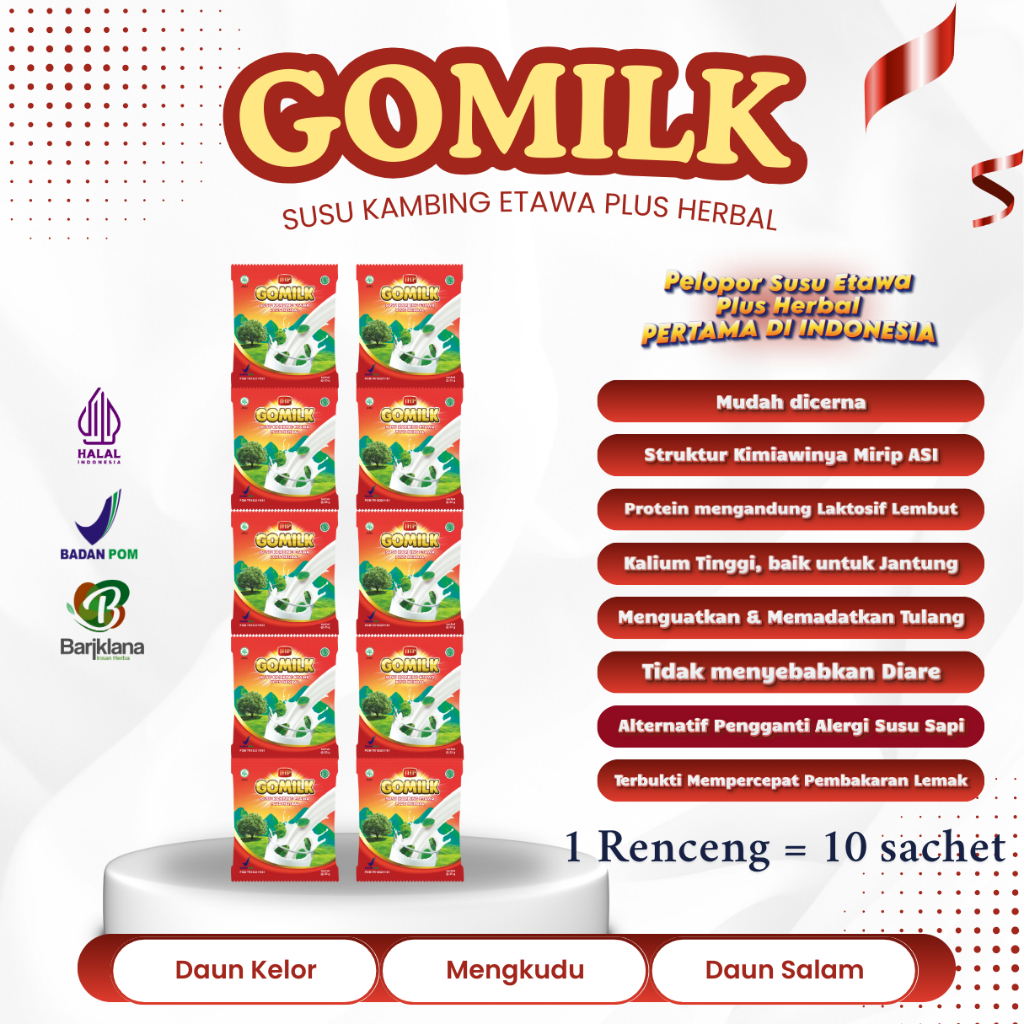 

GOMILK 10 SACHET Susu Kambing Etawa plus Herbal TAKARAN PAS NIKMAT