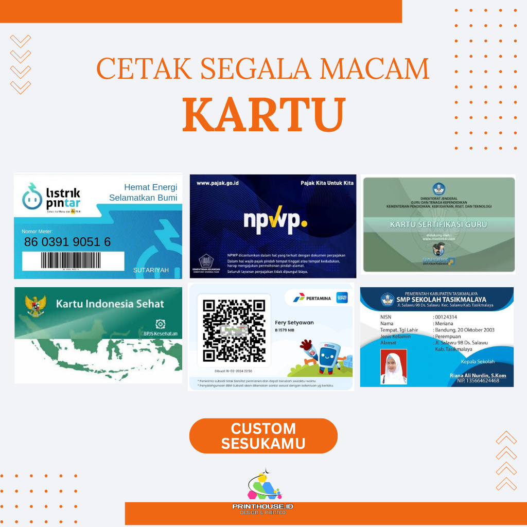 

Cetak Kartu Segala Macam ANTI LUNTUR/ Cetak Kartu My Pertamina Cetak Kartu PLN Cetak Kartu BPJS DLL