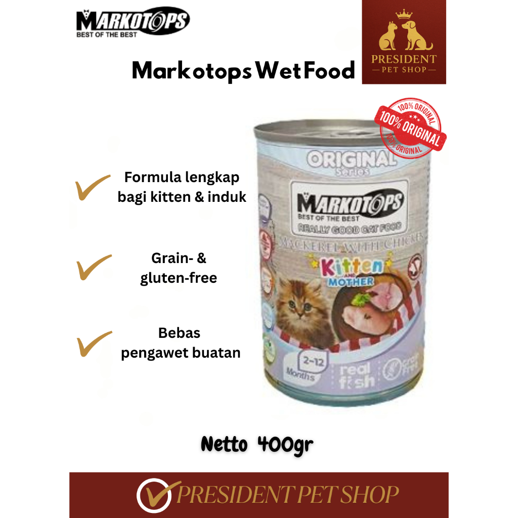 Makanan Kucing Wet Food untuk kitten dan induk - Markotops Kitten Mother Kaleng 400gr
