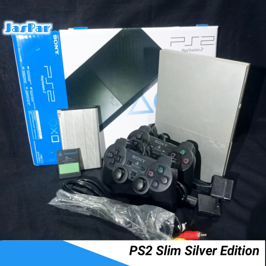 PS2 Slim Silver Seri 9 Limited Edition HDD 500GB Matrix / MCBoot Game PS2 & PS1 Full Game Set Bonus 
