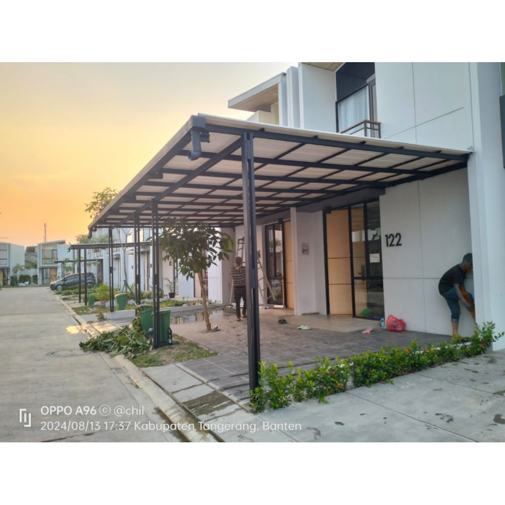 atap sejuk alderon 1 layer + cet tiang lurus terpasang