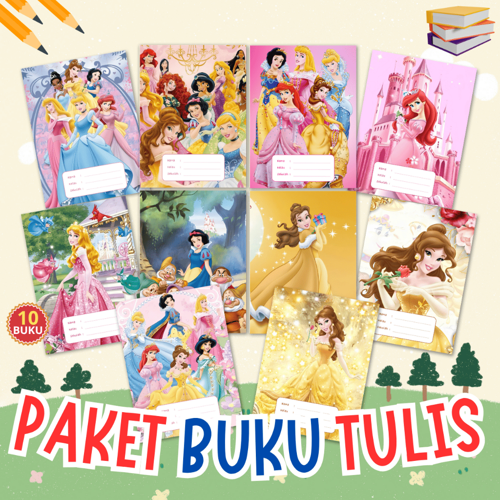 

Buku Tulis Full Color A5 Paket Isi 10 Buku 38 Lembar Tema Princess | Buku Tulis Anak Sekolah PAUD TK SD Membaca Menulis