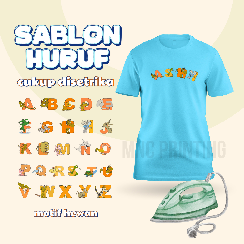 Sablon Setrika huruf nama anak Sablon Nama Anak Tema Hewan Sablon DTF Sablon kaos anak