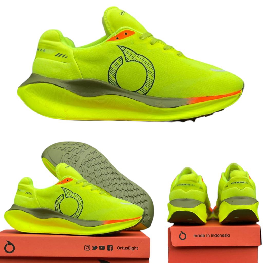 Sepatu warna hijau stabilo sneakers olahraga pria terbaru hiperdrive 2.0 cowok