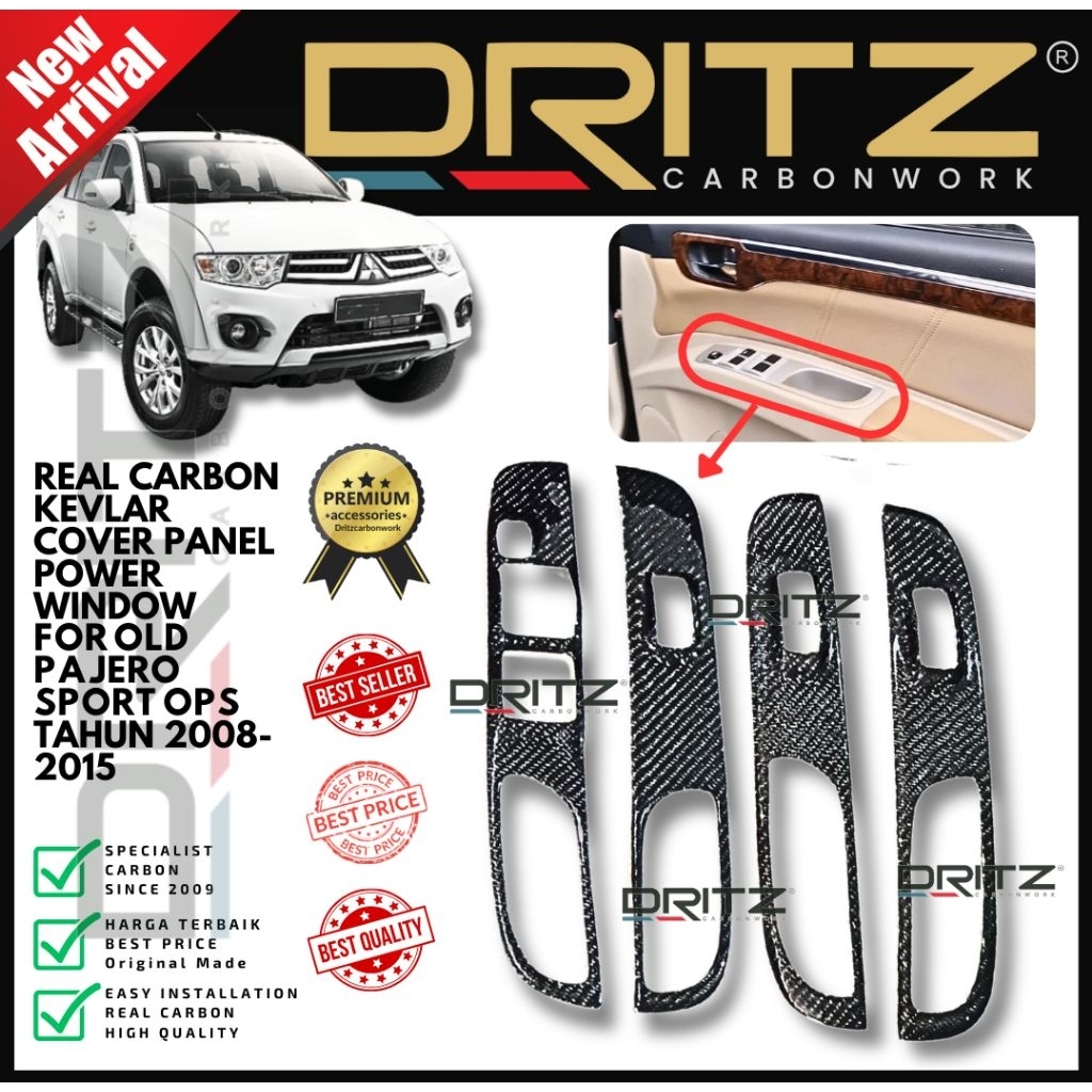 High Quality Asli Carbon Kevlar Cover Panel Power Window Pajero Sport OLD 2008 2015 aksesoris varias