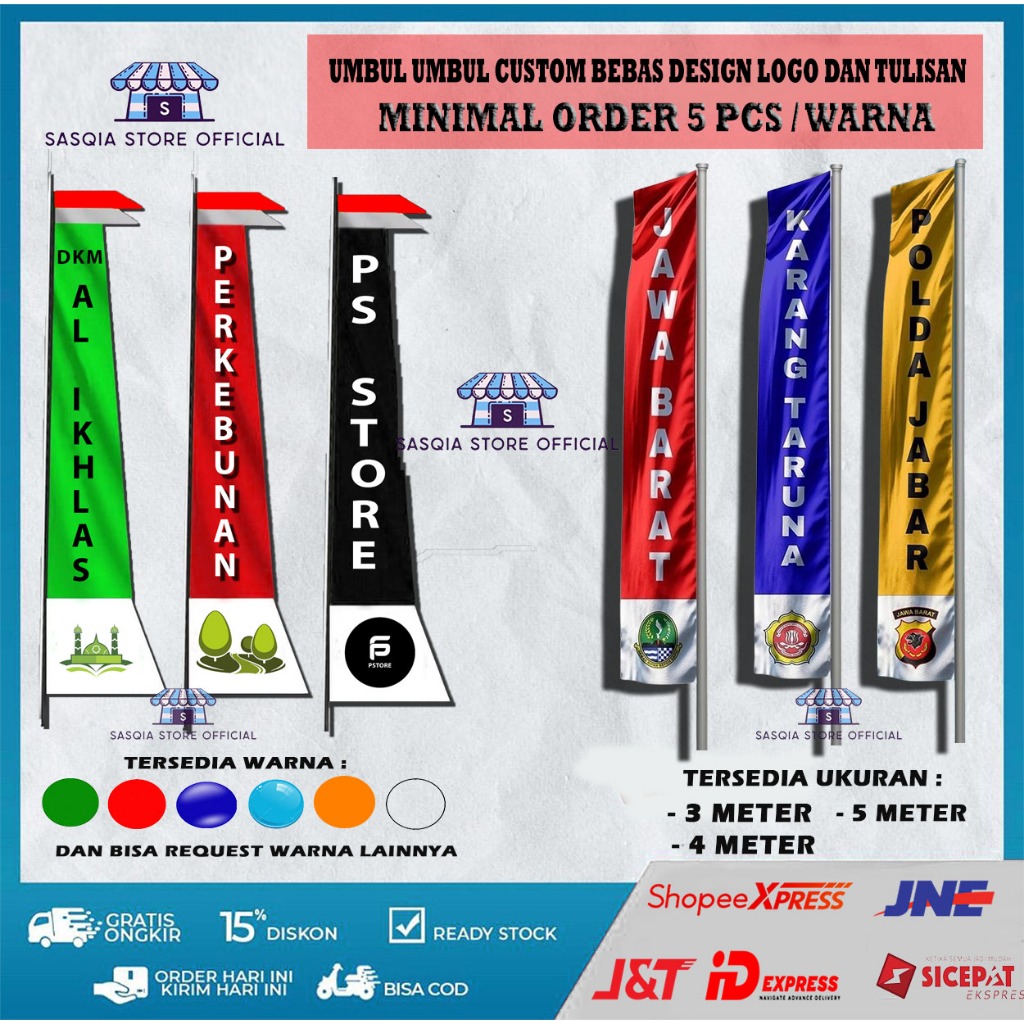 BENDERA UMBUL UMBUL CUSTOM BEBAS DESAIN UKURAN 3/4/5Meter