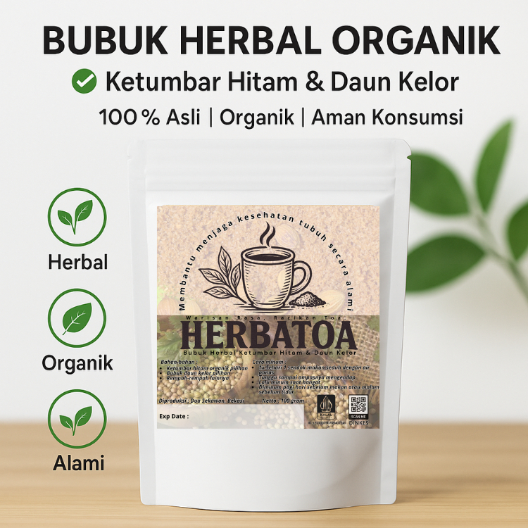 

Herbatoa Obat Herbal Alami Bubuk Ketumbar Hitam & Daun Kelor Organik - Jamu Tradisional Sehat