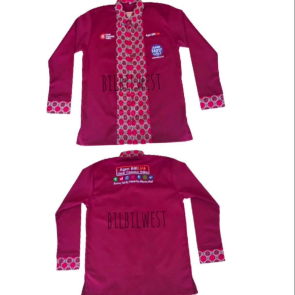 KEMEJA BAJU SERAGAM AGEN BRILINK BATIK MAROON TANGAN PANJANG