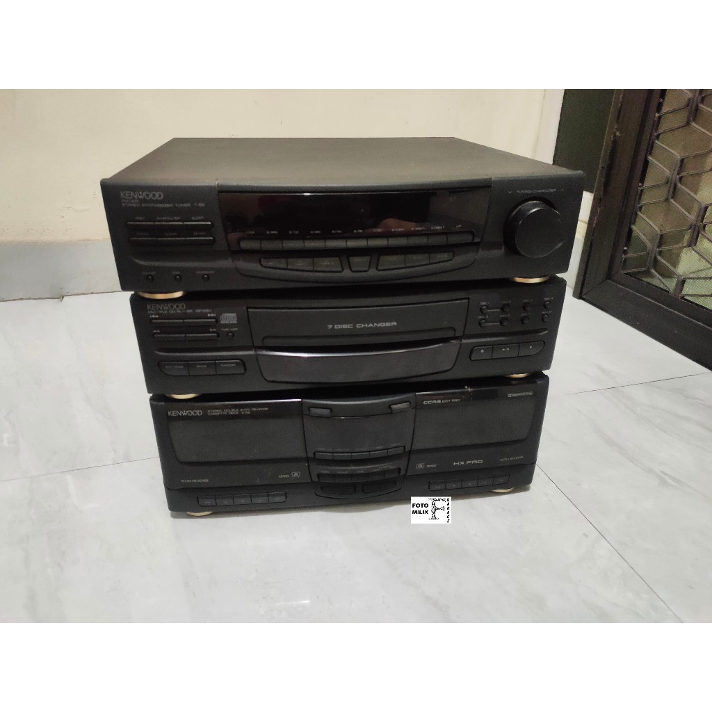 Set 3pcs Kenwood Stereo Synthesizer Tuner T58 CD PLayer DP-M58 Cassette Deck X58 Japan Vintage Lawas
