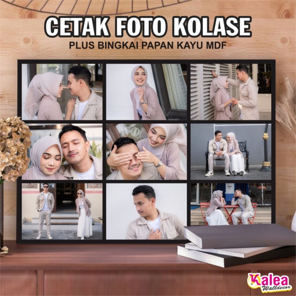Cetak Foto Kolase Isi 9 Foto Custom, Hiasan Dinding Foto Kolase Isi 9 Foto plus bingkai Mdf