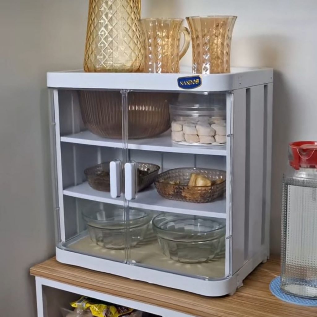 Rak tempat bumbu dapur plastik tertutup serbaguna susun 3