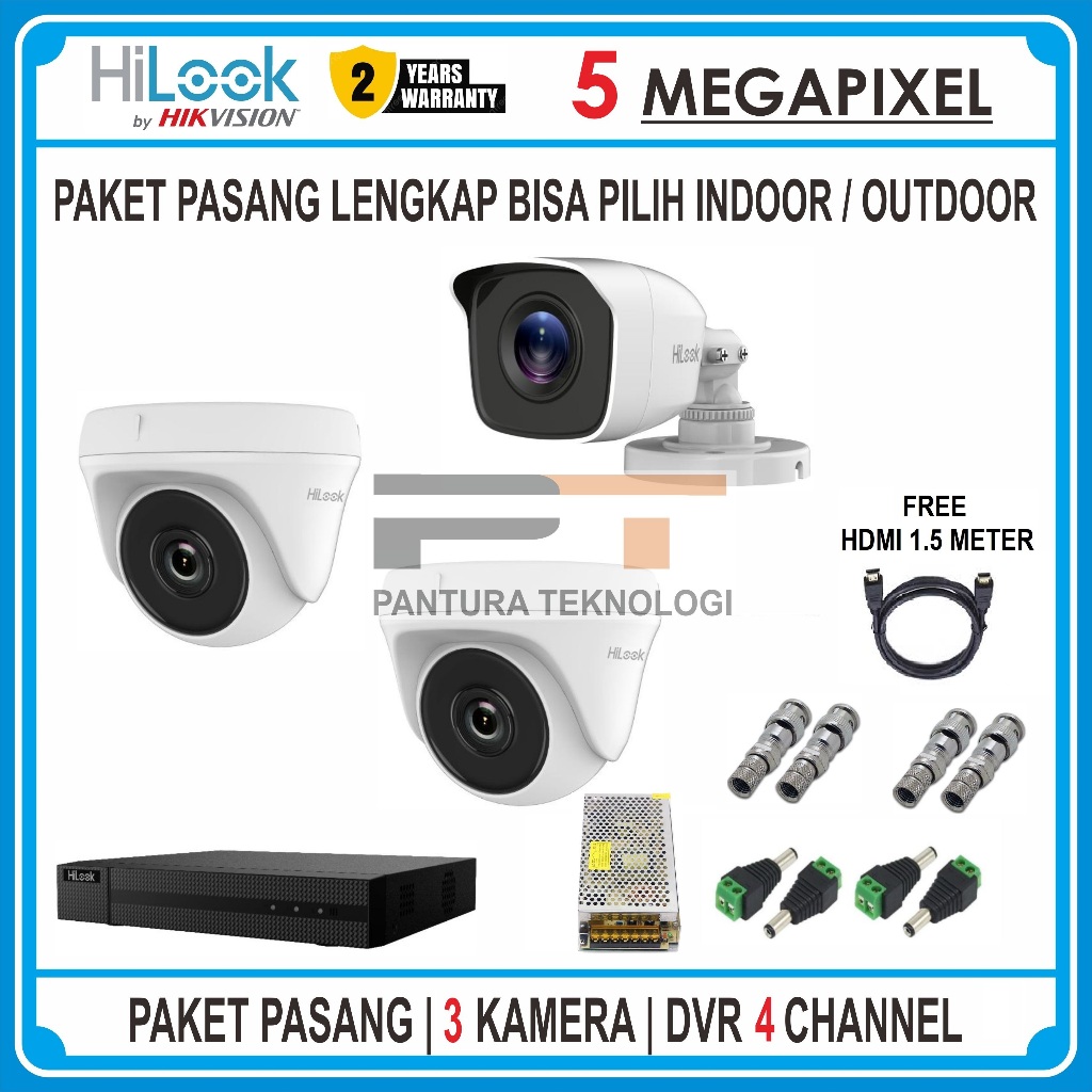 PAKET CCTV HILOOK DVR 4 CHANNEL 3 CAMERA 5MP TURBO HD SERIES PAKET CCTV KOMPLIT / PAKET CCTV HILOOK 