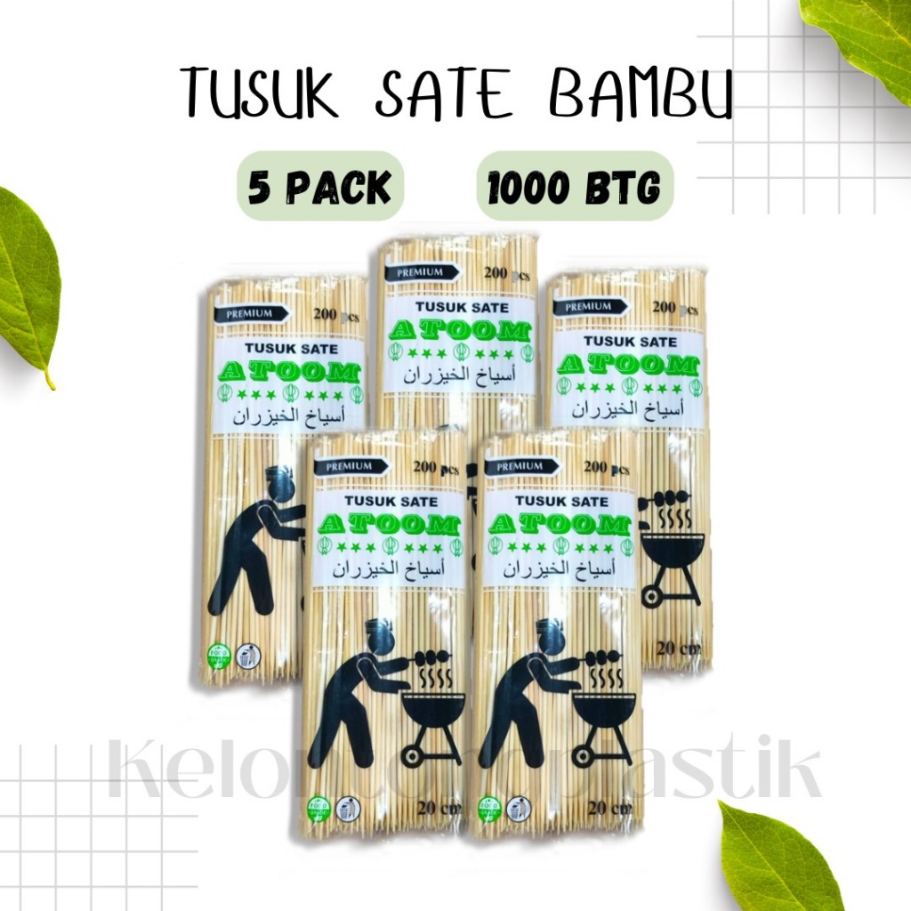 ( 5 Pack ) tusuk sate 20cm / Isi 1000 batang termasuk Bungkus Plastik