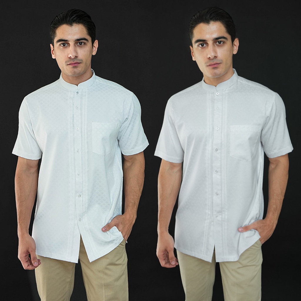 OOTD Casella Baju Koko Pria Lengan Pendek Pleats Ilyas Baju Koko Putih Lengan Pendek OOTD