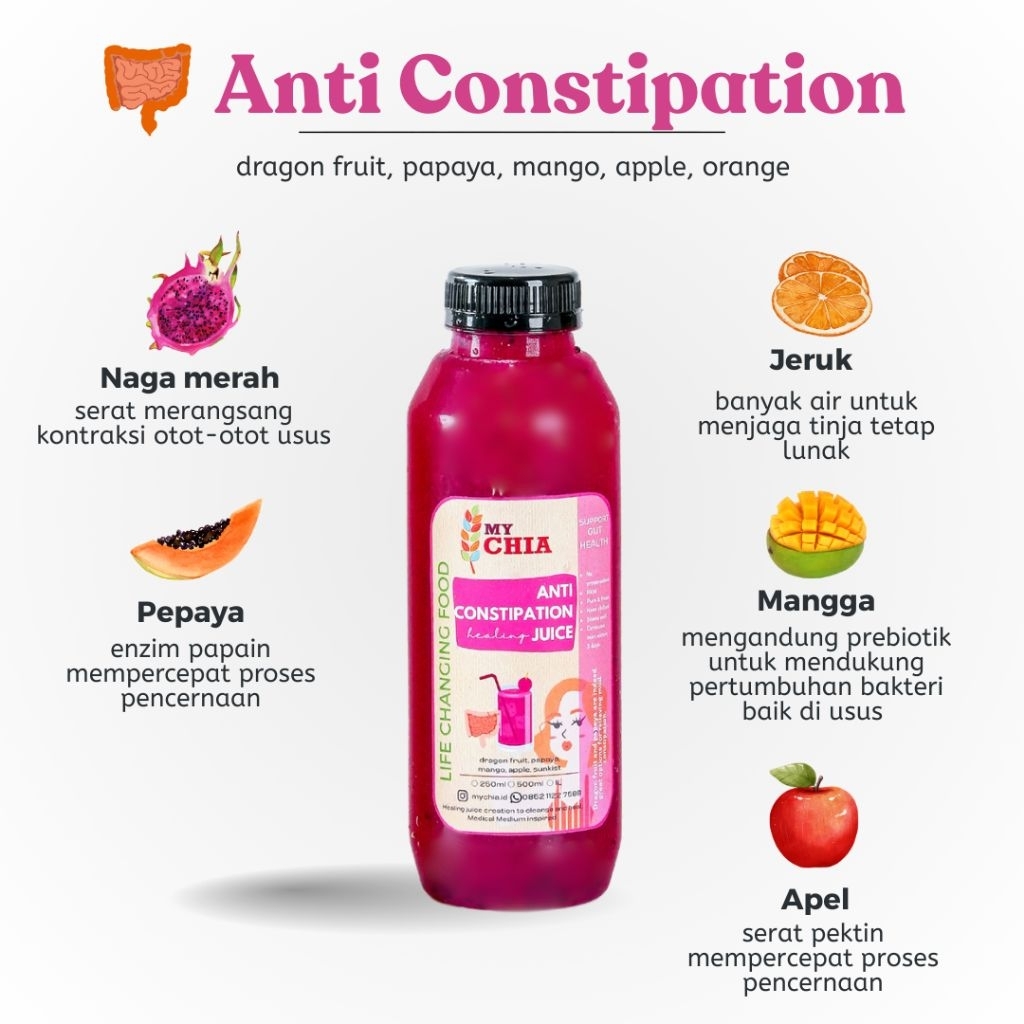 

Anti Constipation Healing Juice 500ml Jus Gut Healer Series dengan untuk Pencernaan Sembelit Gerd Maag Asam Lambung Acid Reflux Cold Pressed My Chia