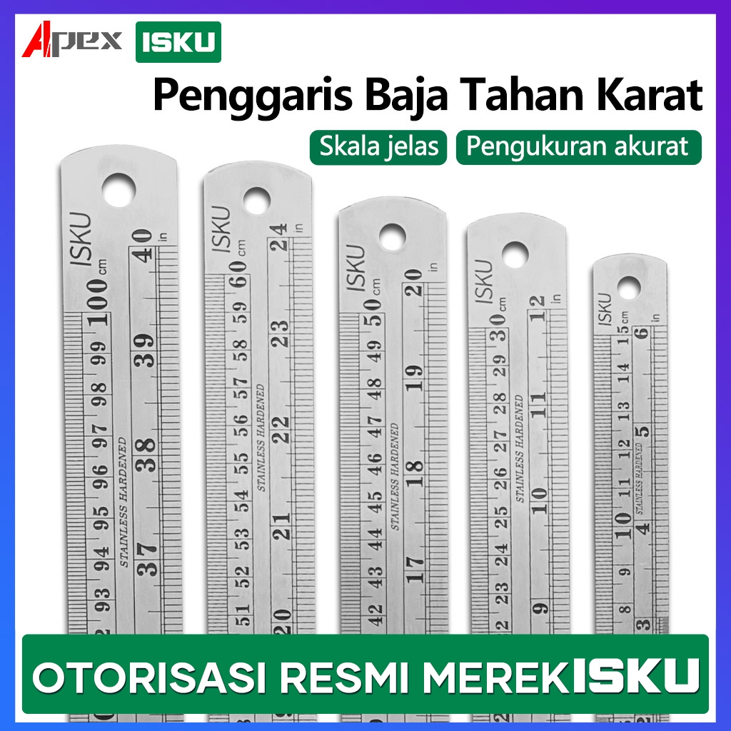 

ISKU penggaris baja ukuran 15 30 50 60 100 cm penggaris presisi tinggi untuk pengukuran akurat/stainless steel ruler/penggaris besi