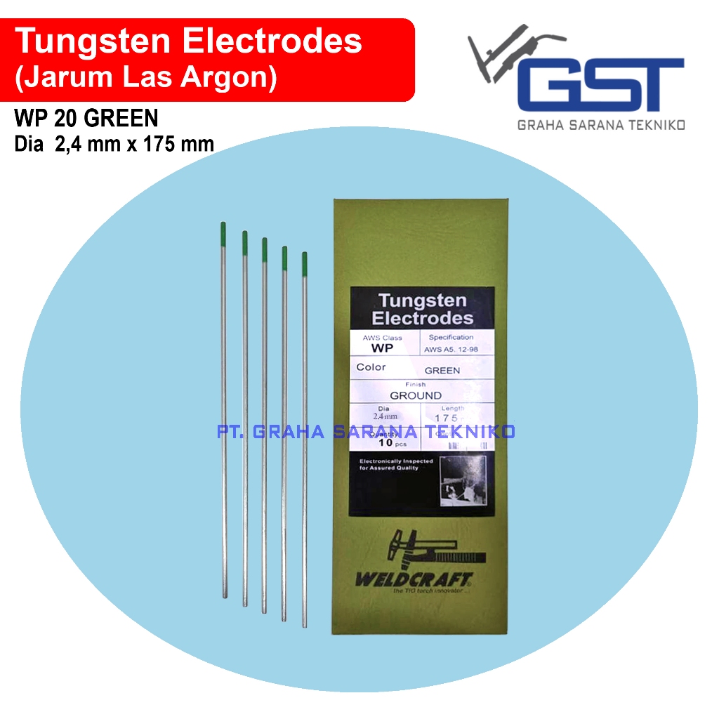 10 Pcs Jarum Las Argon 1.6mm, 2.4mm, 3.2mm Hijau / Jarum Tungsten Alluminium 1.6, 2.4, 3.2mm / Tungs