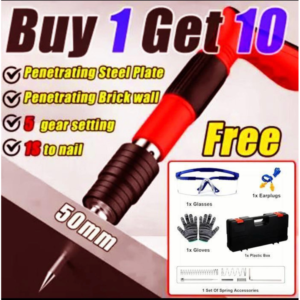 1 SET Tool Box Mini Stampset Ramset T500 Alat Tembak Paku 7.3 MM Beton Besi Baja Tembok Dinding Plaf