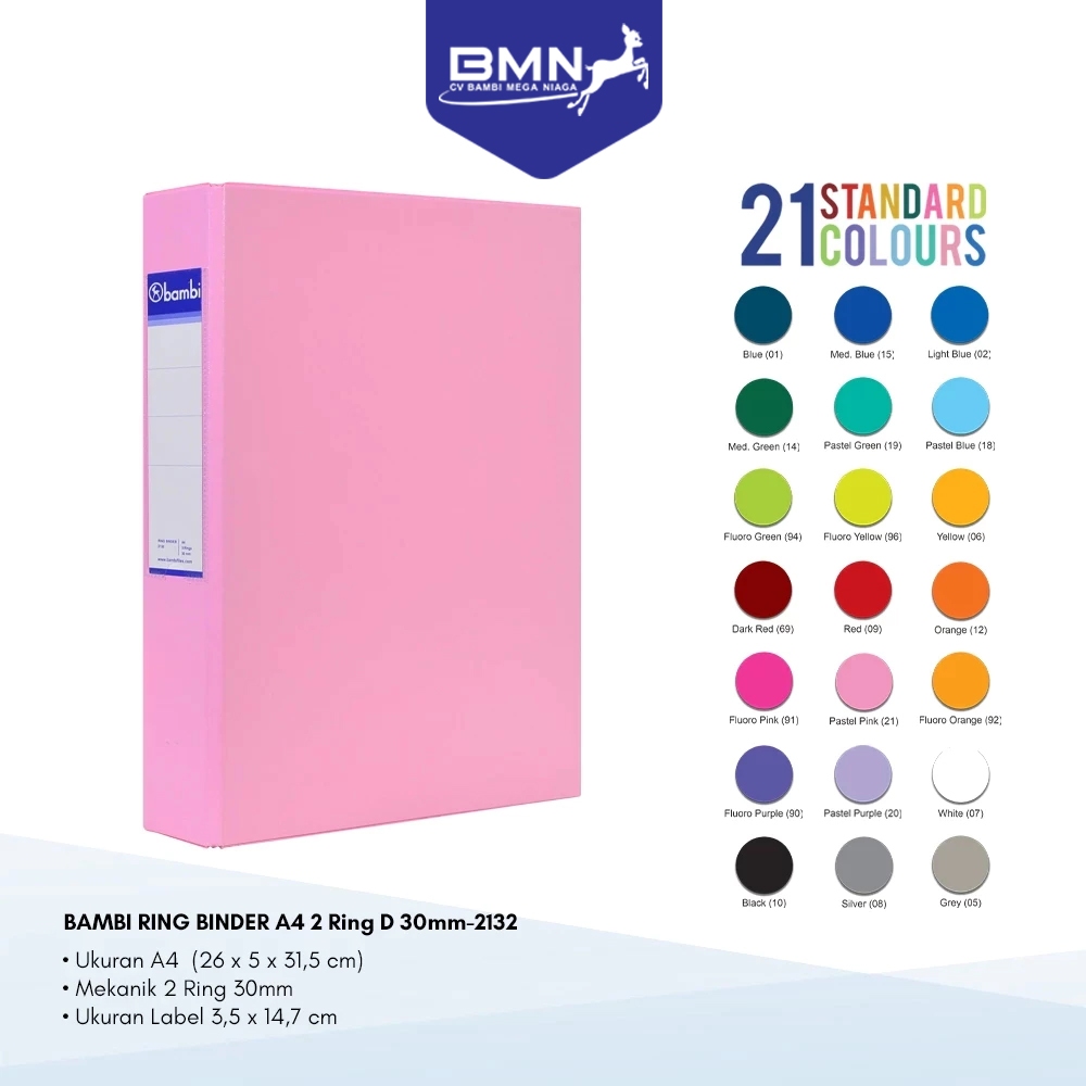 

Bambi Ring Binder A4 3 Ring D-Type All Color MID SIZE 30 mm