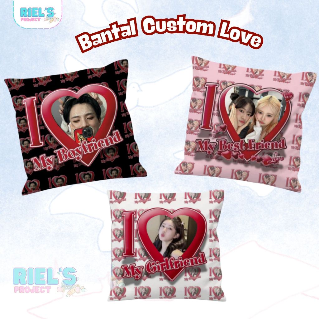 Bantal foto custom 1sisi bantal love face pattern. Kado ulang tahun, kado valentine, kado teman