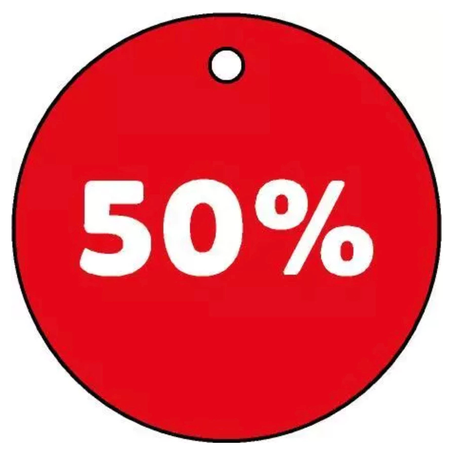 

HANG TAG LABEL DISKON 50 PERSEN SALE BAJU MURAH BULAT UKURAN 3,8 CM GANTUNGAN WLBEE