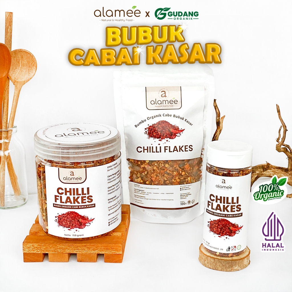 

Cabe Bubuk Kasar Non MSG Chili Chilli Flakes Cabai Bumbu Organik Rempah Rimpang Murni