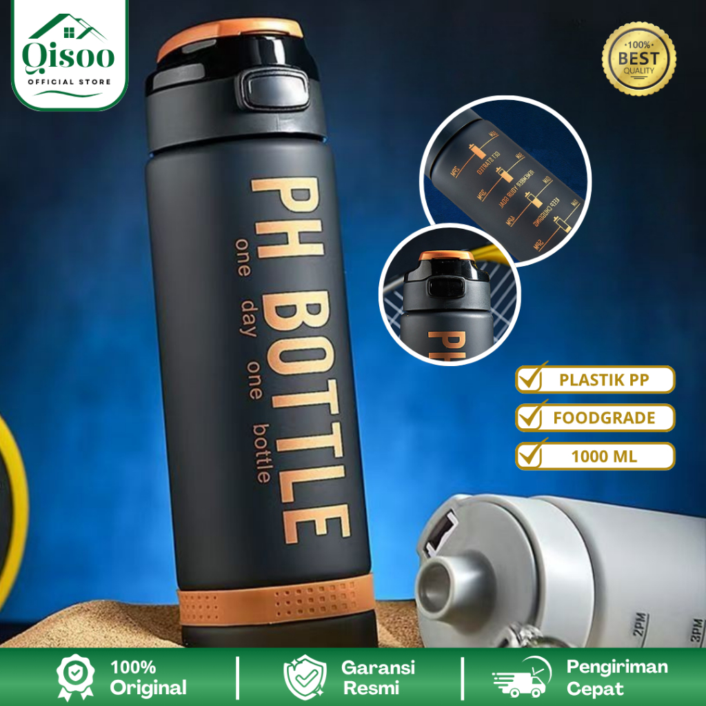 QISOO Botol Minum Tutup Flip 3in1 Gradasi - Gratis Stiker 1 Liter Portable Travel Botol BPA Free