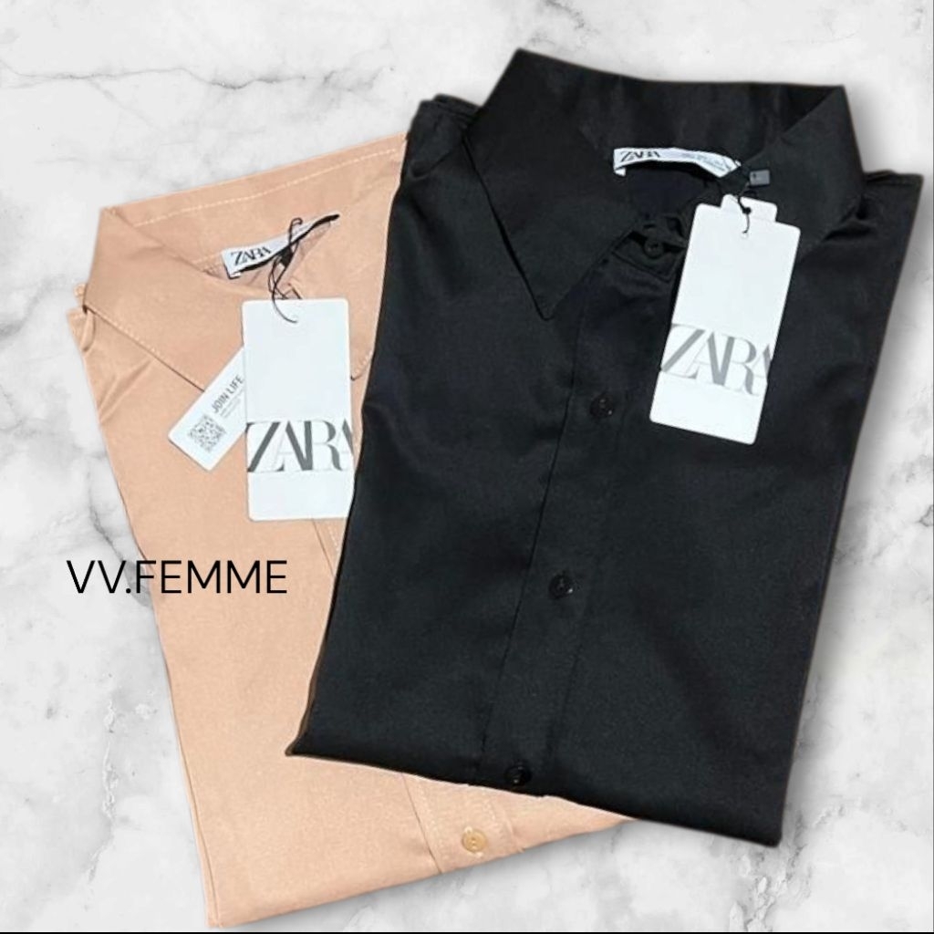 ZARA KEMEJA SATIN NEW ORIGINAL PRODUK (coklat muda, hitam)