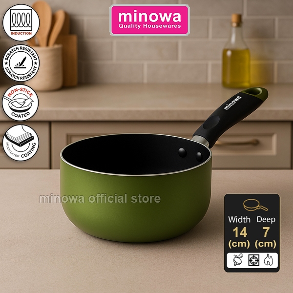 Minowa Teflon/Wajan Tumis 14 CM Sauce Pan Hijau