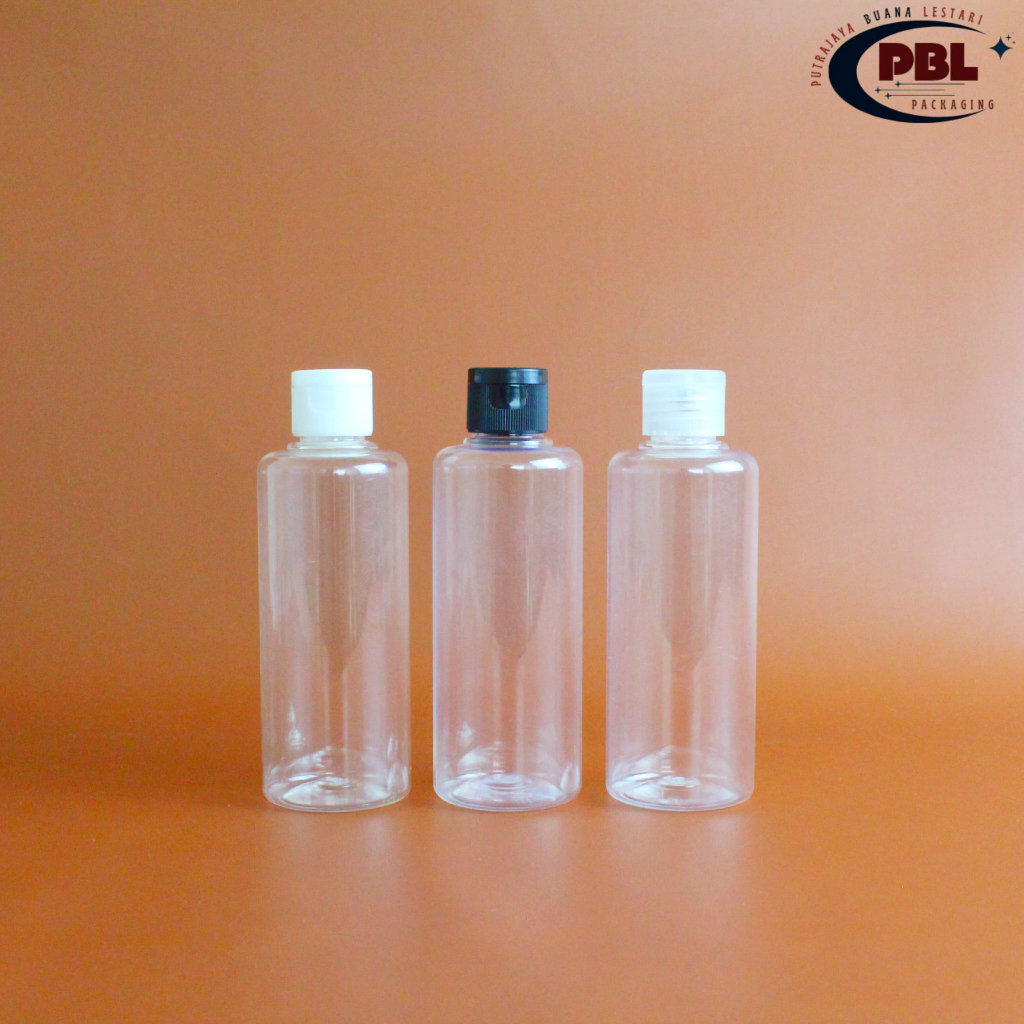 Botol BR 200ml Natural - Tutup Fliptop Bergaris Neck 24 Varian Warna / Botol Plastik Pet 250ml / Bot