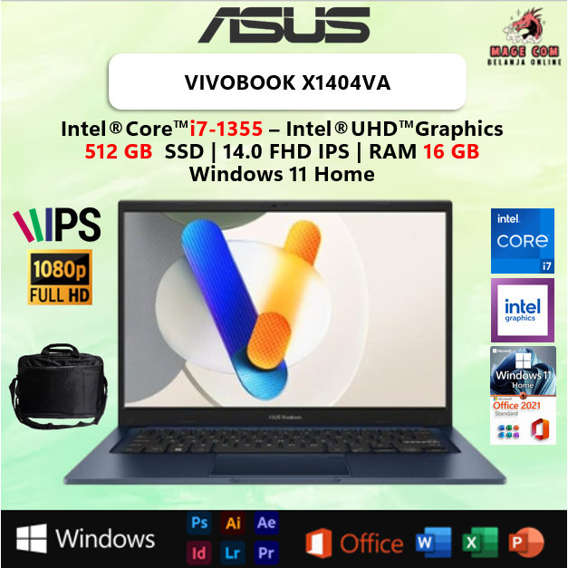 Laptop ASUS VIVOBOOK X1404VA I7 1355 16GB 512GB W11PRE 14.0FHD IPS BLU