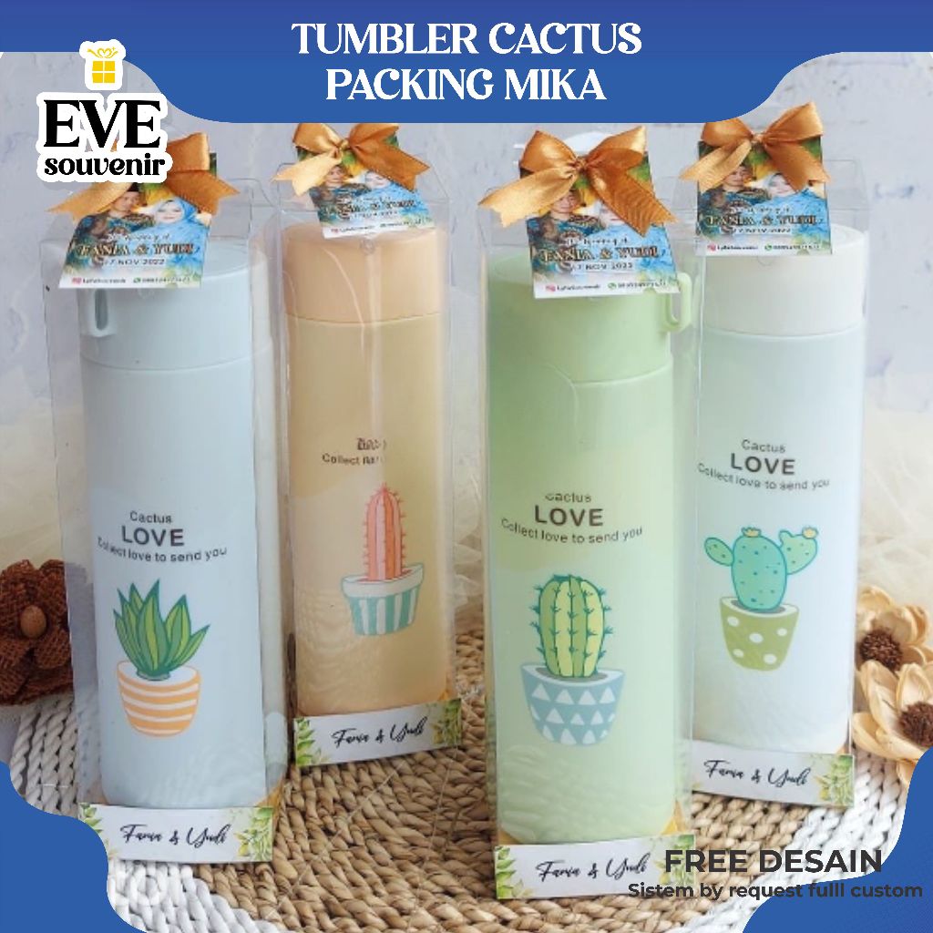 Tumbler Kaktus Souvenir Pernikahan Estetik – Custom Nama & Tanggal
