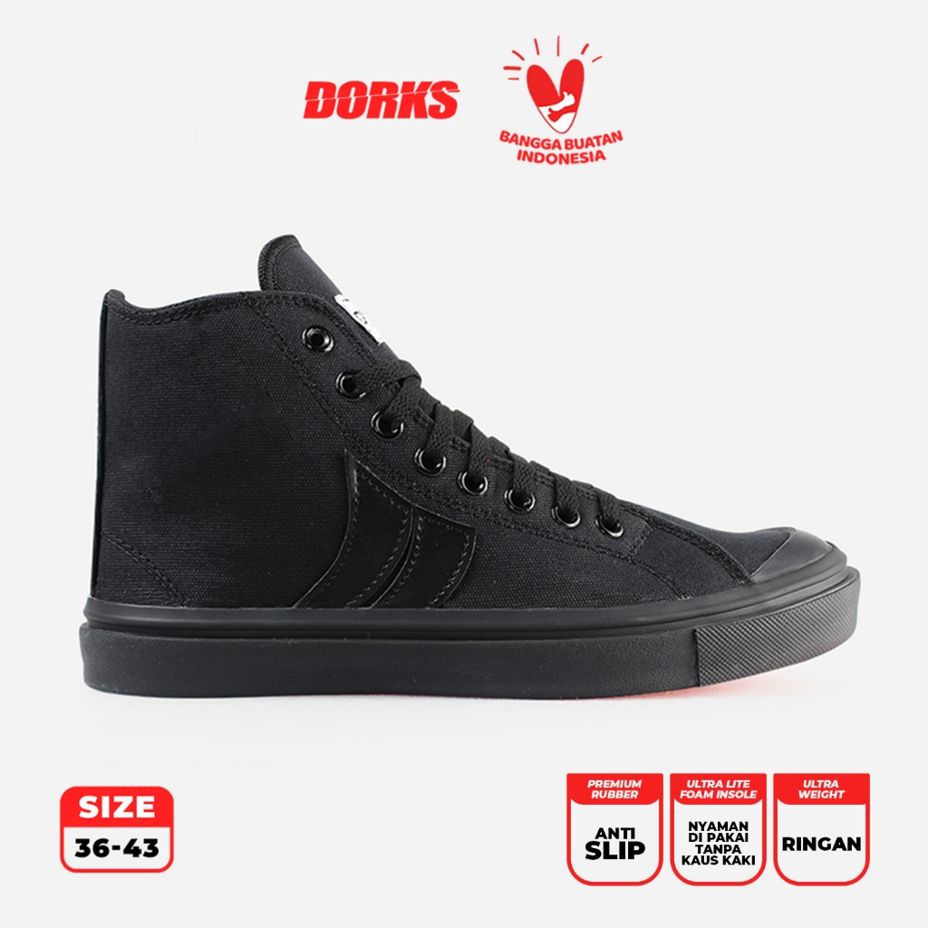 Dorks - Classic High Full Black Sepatu Sneakers Casual Pria Wanita