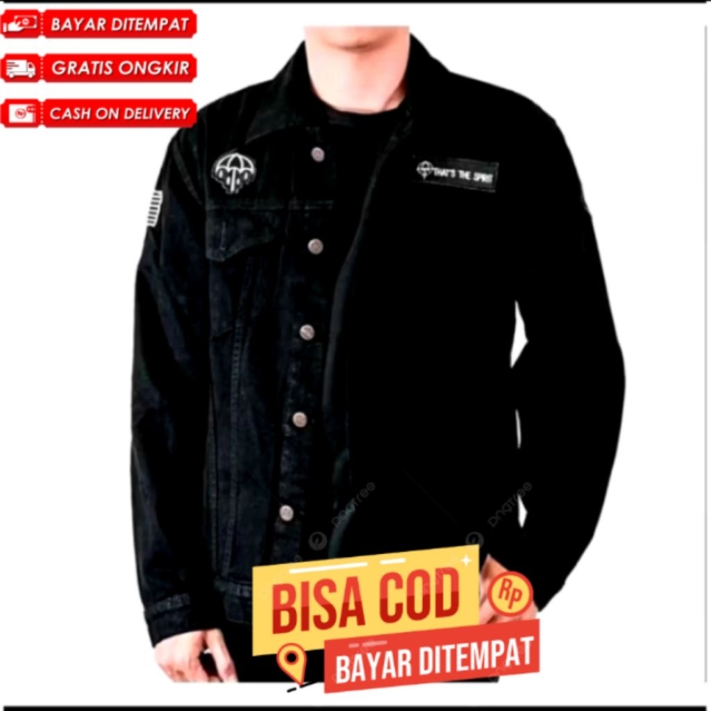 Jaket Jeans Denim Pria Bordir - BMTH BLACK HITAM