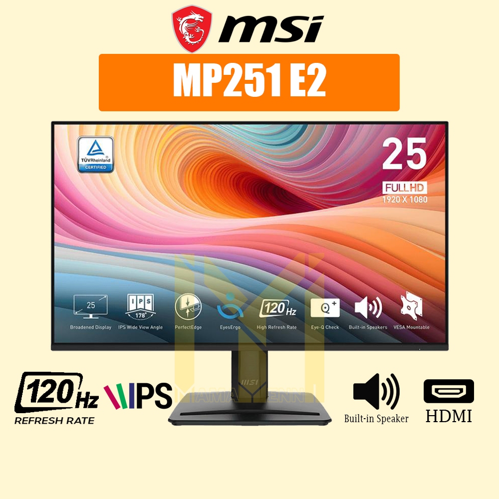 Monitor MSI Pro MP251 E2 25" FHD 120Hz 1ms Built-in Speaker HDMI DP /25 Inch MSI MP 251 E2 /MP251-E2