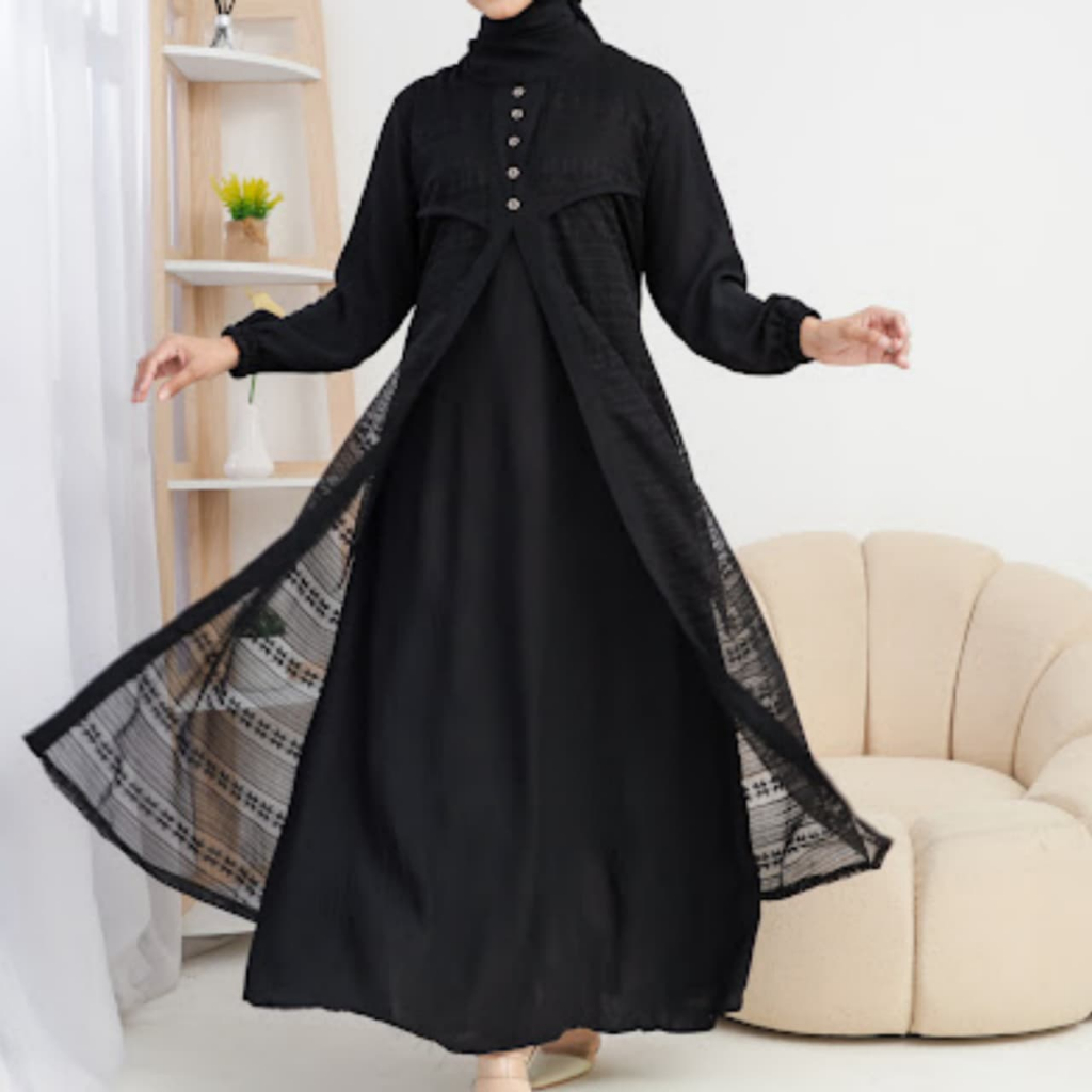 Gamis Wanita Polos Mixx Brukat Bahan Crinkle Airflow Nyaman By Azka Collection