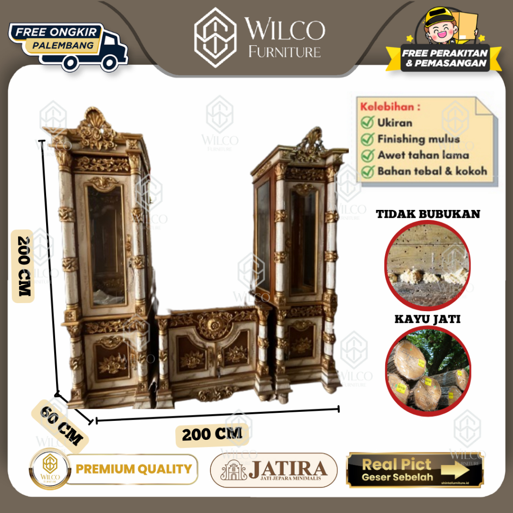 Lemari Tv Jati Ampera Bulan Marmer | Buffet Tv JATIRA | Meja Tv Hias Jati Murah Palembang