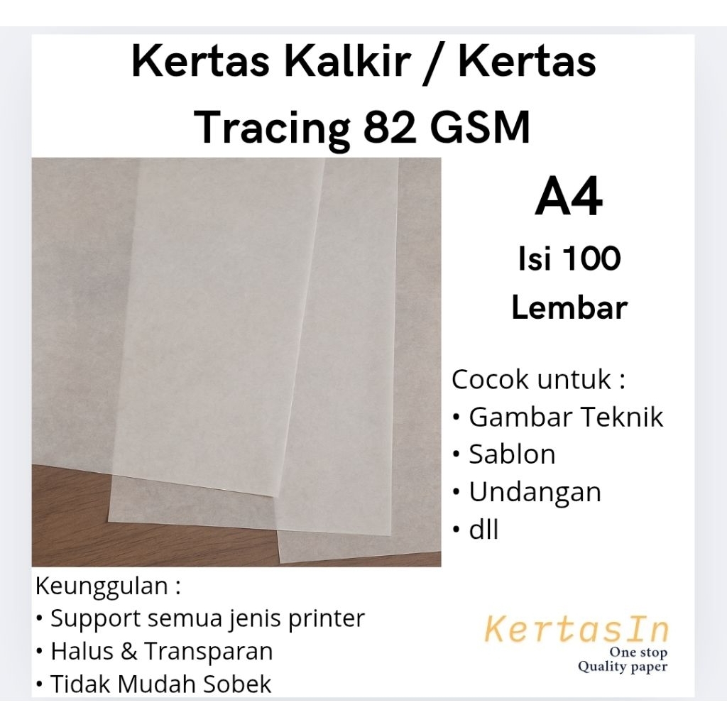 

Kertas Kalkir 80-85 GSM A4 Isi 100 Lembar – Tracing Paper Transparan untuk Pelajar, Arsitek, & Desain Printing